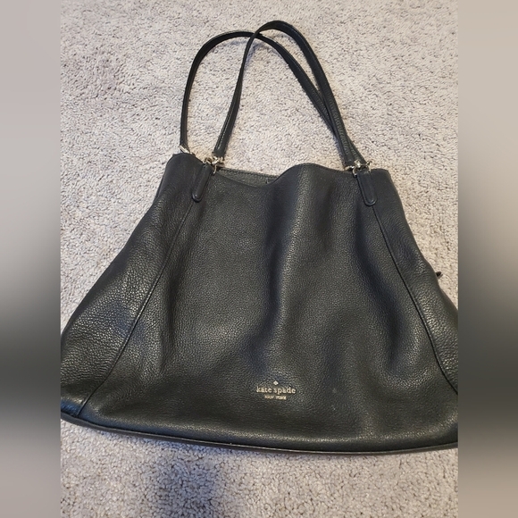 Kate Spade Black Pebbled Leather Tote Bag With Triple Compartments - Picture 1 of 16